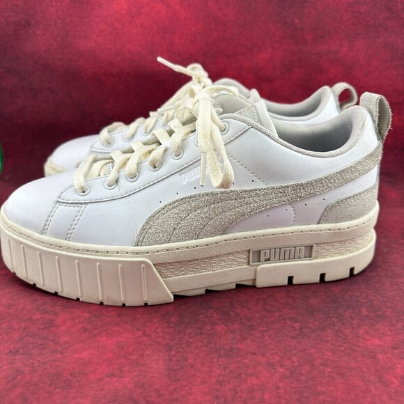 Puma Shoes - PUMA WOMEN'S MAYZE THRIFTED PLATFORM SNEAKERS, WHITE & GRAY, SIZE 9.5, 26 cm